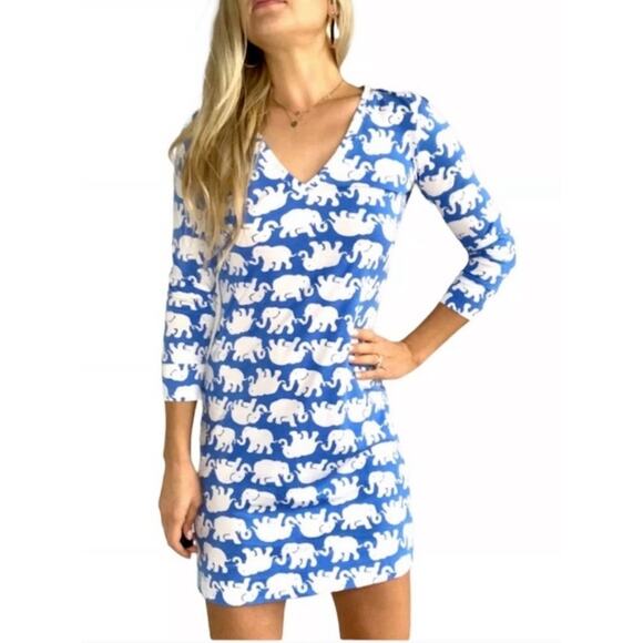 Lilly Pulitzer Christie Dress Tusk In The Sun Size M- Bay Blue Elephant Print - Picture 1 of 7
